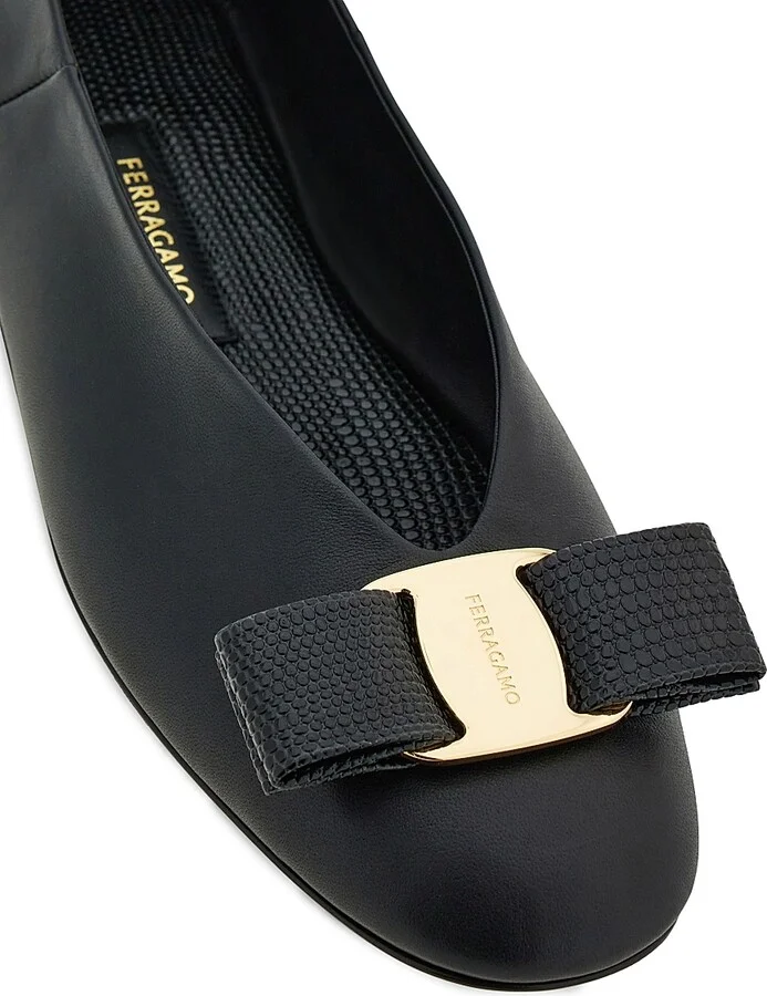 Women's Vanna Bow-Detailed Leather Ballet Flats - Nero - Size 7 - Image 4