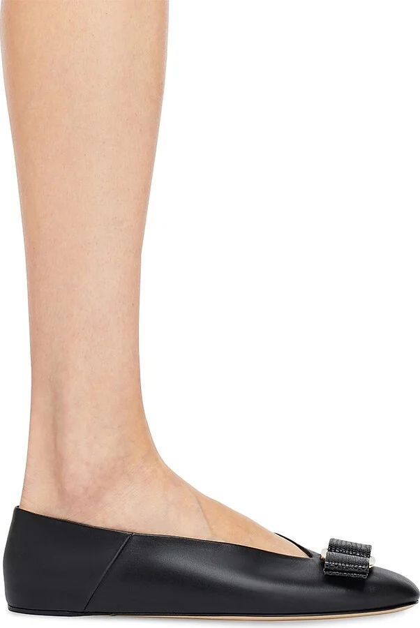 Women's Vanna Bow-Detailed Leather Ballet Flats - Nero - Size 7 - Image 6