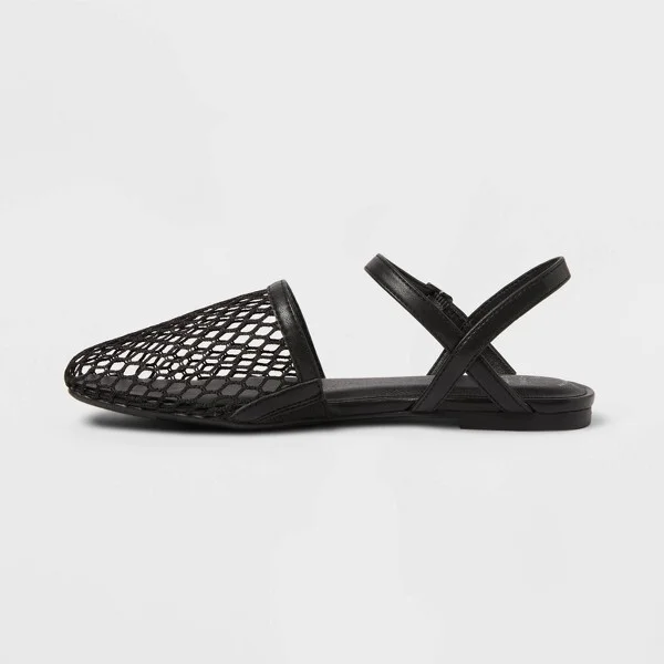 Women's Vanna Fishnet Slingback Flats with Memory Foam Insole - A New Day™ Black : Mesh Almond Toe, Buckle Closure - Image 2