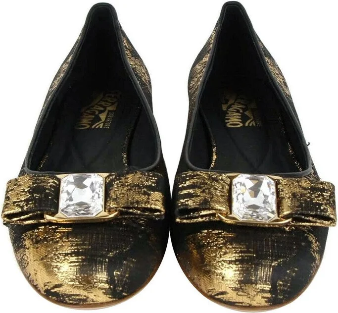 Women's Varina Black / Gold Fabric Ballet Flat - Image 3