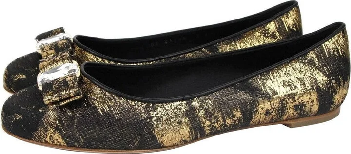 Women's Varina Black / Gold Fabric Ballet Flat - Image 4