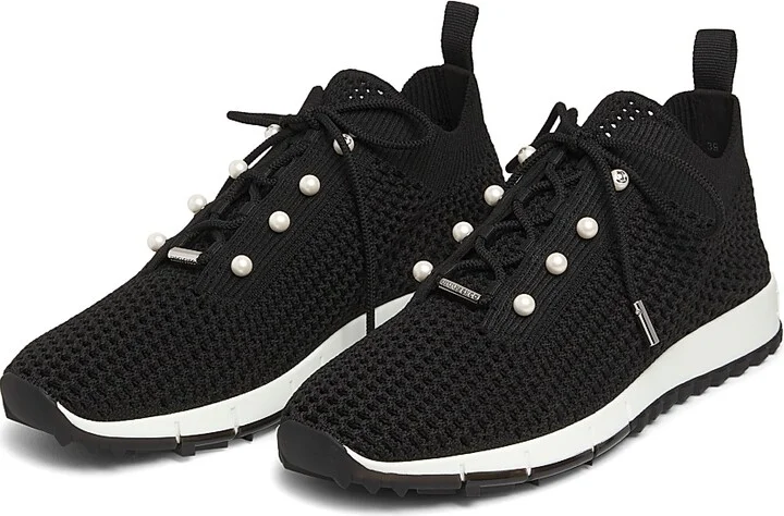 Women's Veles Faux Pearl-Embellished Crocheted Sneakers - Black - Size 5 - Image 2