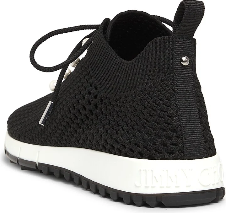 Women's Veles Faux Pearl-Embellished Crocheted Sneakers - Black - Size 5 - Image 3