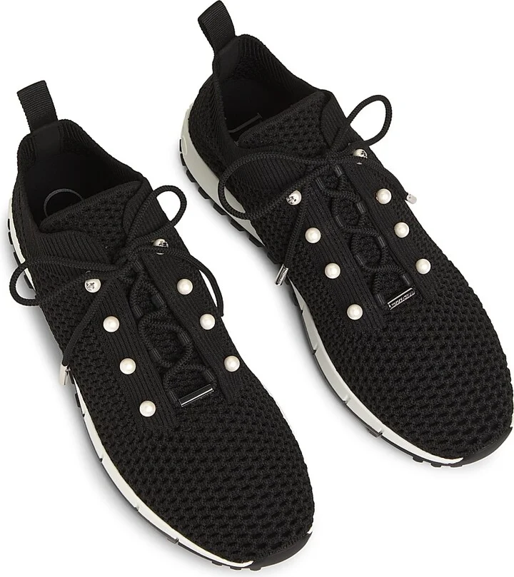 Women's Veles Faux Pearl-Embellished Crocheted Sneakers - Black - Size 5 - Image 4