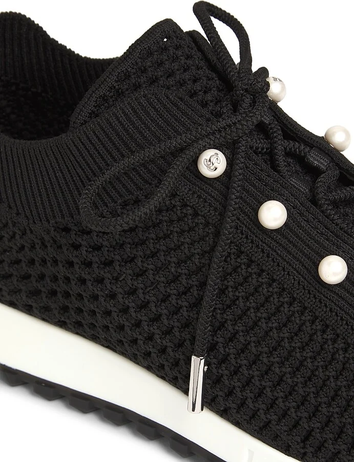 Women's Veles Faux Pearl-Embellished Crocheted Sneakers - Black - Size 5 - Image 6
