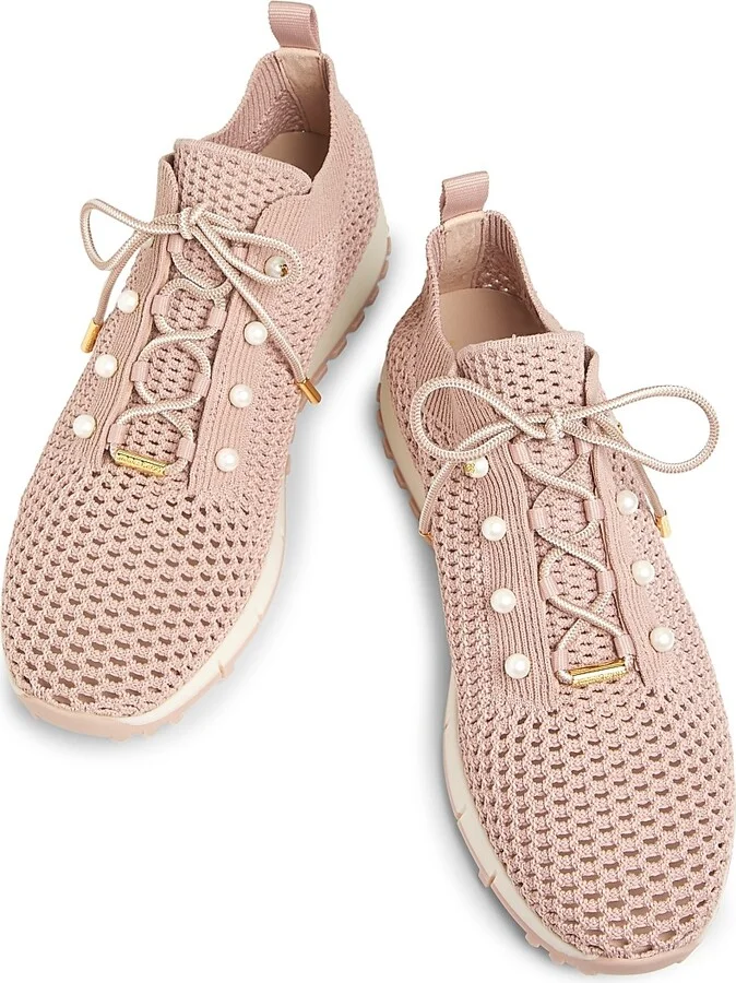 Women's Veles Faux Pearl-Embellished Crocheted Sneakers - Black - Size 5 - Image 9