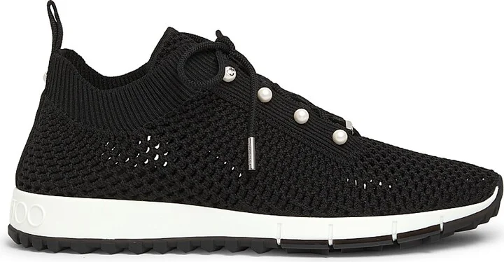 Women's Veles Faux Pearl-Embellished Crocheted Sneakers - Black - Size 5