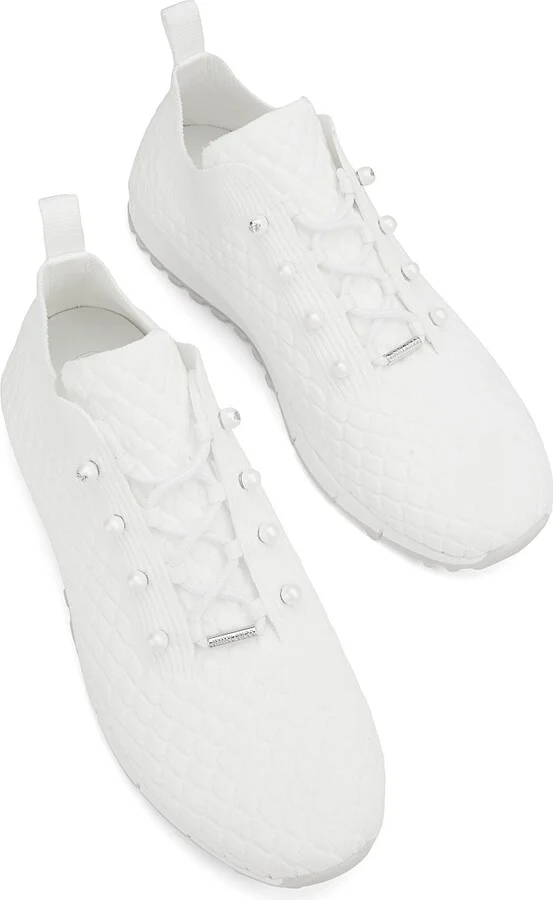 Women's Veles Imitation Pearl-Embellished Knit Sneakers - White - Size 5 - Image 4