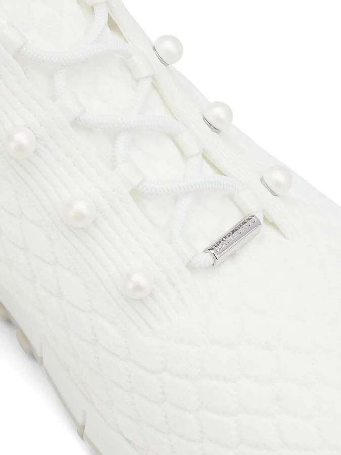 Women's Veles Imitation Pearl-Embellished Knit Sneakers - White - Size 5 - Image 5