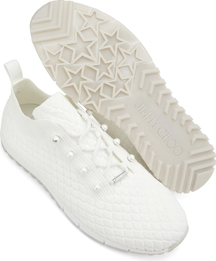 Women's Veles Imitation Pearl-Embellished Knit Sneakers - White - Size 5 - Image 6