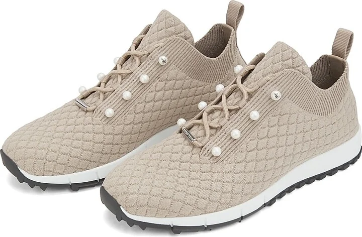 Women's Veles Imitation Pearl-Embellished Knit Sneakers - White - Size 5 - Image 7