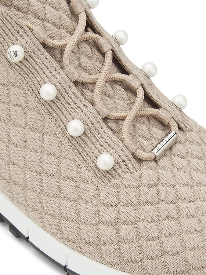 Women's Veles Imitation Pearl-Embellished Knit Sneakers - White - Size 5 - Image 10