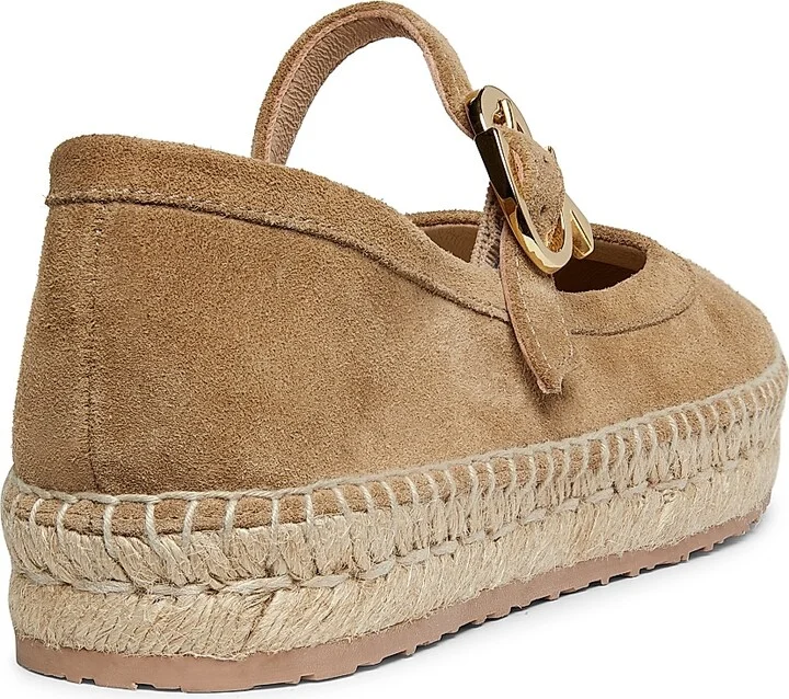 Women's Velour Ribbon-Buckle Suede Ballerina Flats - Camel - Size 5 - Image 3