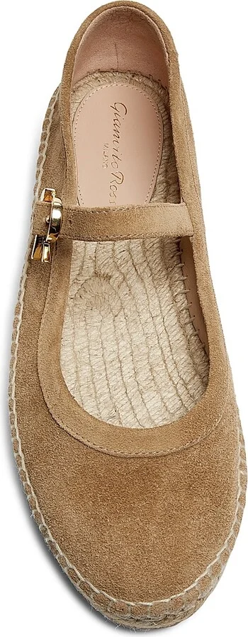 Women's Velour Ribbon-Buckle Suede Ballerina Flats - Camel - Size 5 - Image 4