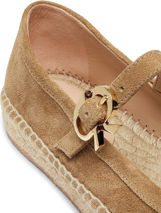 Women's Velour Ribbon-Buckle Suede Ballerina Flats - Camel - Size 5 - Image 5