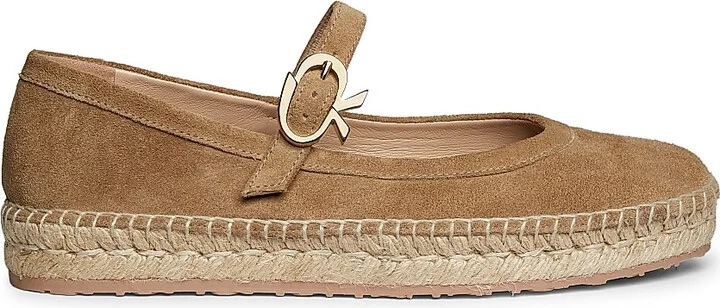 Women's Velour Ribbon-Buckle Suede Ballerina Flats - Camel - Size 5