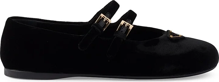 Women's Velvet Ballerinas - Black - Size 7