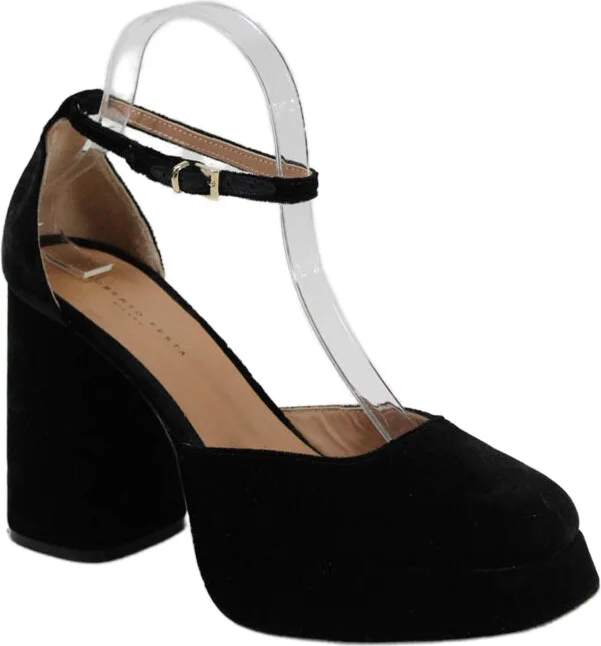 Womens Velvet Platform Ankle Strap Heels Black