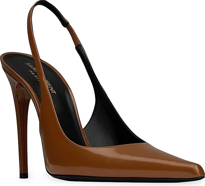 Women's Vendome Slingback Pumps in Glazed Leather - Brown - Size 5 - Image 3