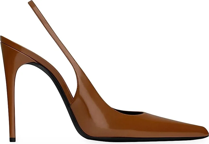 Women's Vendome Slingback Pumps in Glazed Leather - Brown - Size 5