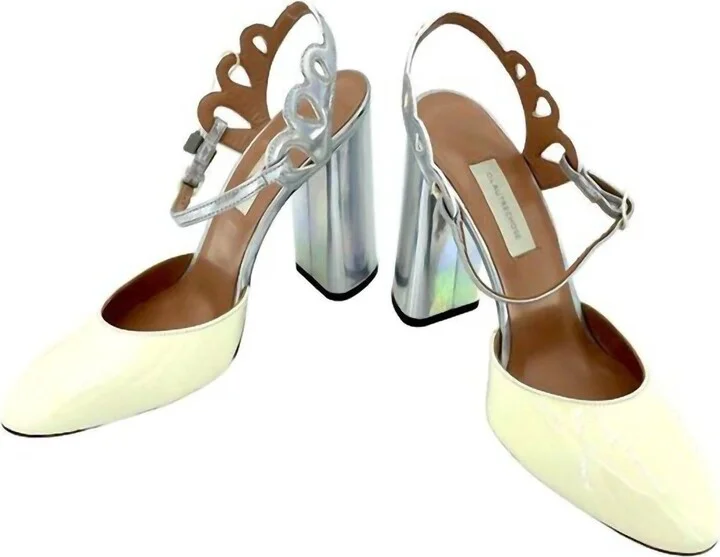 Women's Vernice Lame Patent Leather Block Heel Pumps In Yellow, Silver