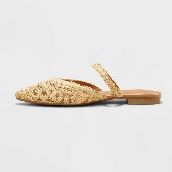 Women's Vienna Raffia Woven Mule Flats - A New Day™ Tan : Slip-On, Memory Foam, Pointed Toe - Image 2