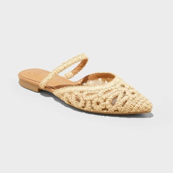 Women's Vienna Raffia Woven Mule Flats - A New Day™ Tan : Slip-On, Memory Foam, Pointed Toe