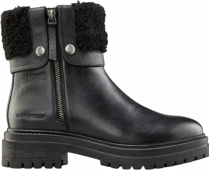 Women's Vigo Faux Shearling Cuff Waterproof Boot In Black Leather