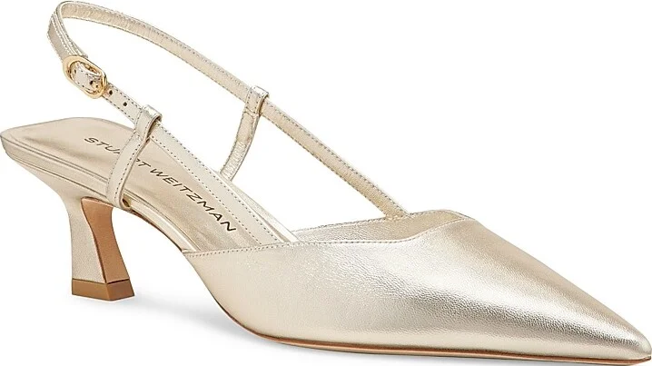 Women's Vinnie 50MM Metallic Leather Slingback Pumps - Light Gold - Size 10 - Image 2