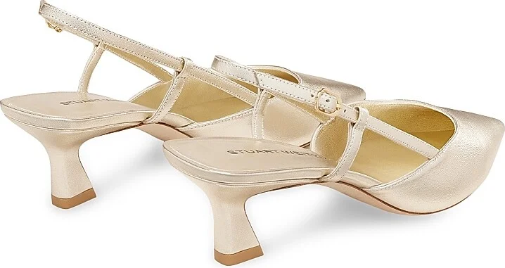 Women's Vinnie 50MM Metallic Leather Slingback Pumps - Light Gold - Size 10 - Image 3
