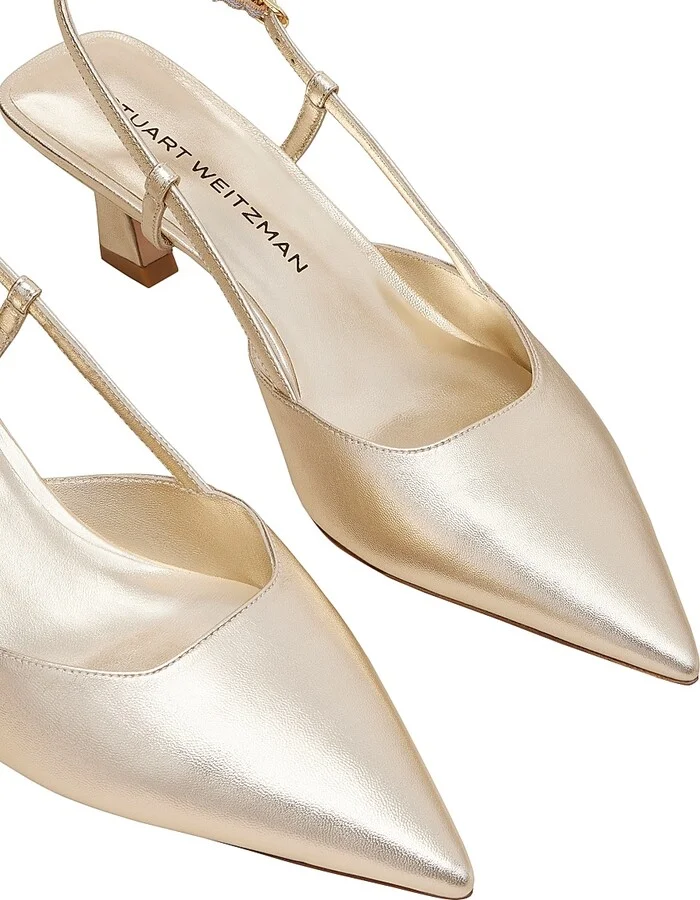 Women's Vinnie 50MM Metallic Leather Slingback Pumps - Light Gold - Size 10 - Image 4