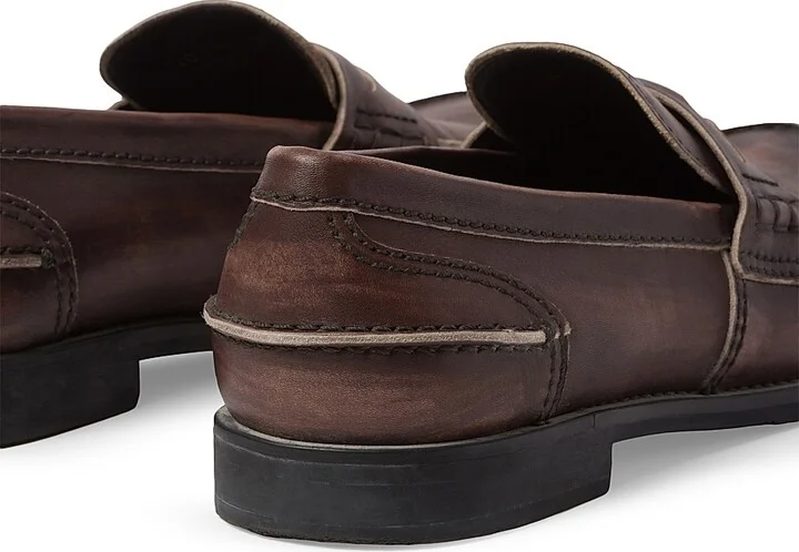 Women's Vintage-Effect Leather Penny Loafers - Brown - Size 5 - Image 2