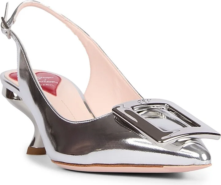 Women's Virgule 55MM Metallic Leather Slingback Pumps - Argento - Size 5 - Image 2