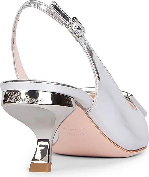 Women's Virgule 55MM Metallic Leather Slingback Pumps - Argento - Size 5 - Image 3