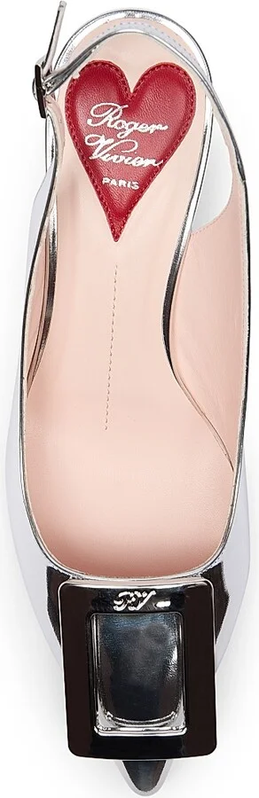 Women's Virgule 55MM Metallic Leather Slingback Pumps - Argento - Size 5 - Image 4