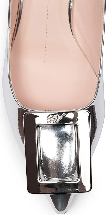 Women's Virgule 55MM Metallic Leather Slingback Pumps - Argento - Size 5 - Image 5
