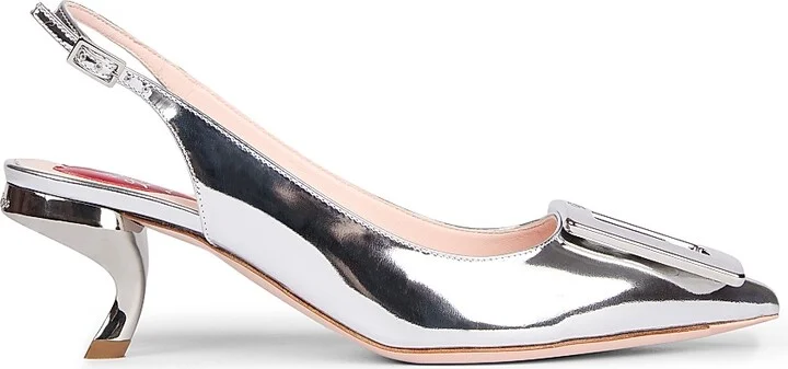 Women's Virgule 55MM Metallic Leather Slingback Pumps - Argento - Size 5
