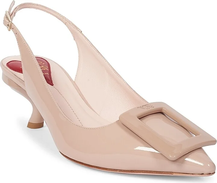 Women's Virgule 55MM Patent Leather Slingback Pumps - Beige - Size 6 - Image 2