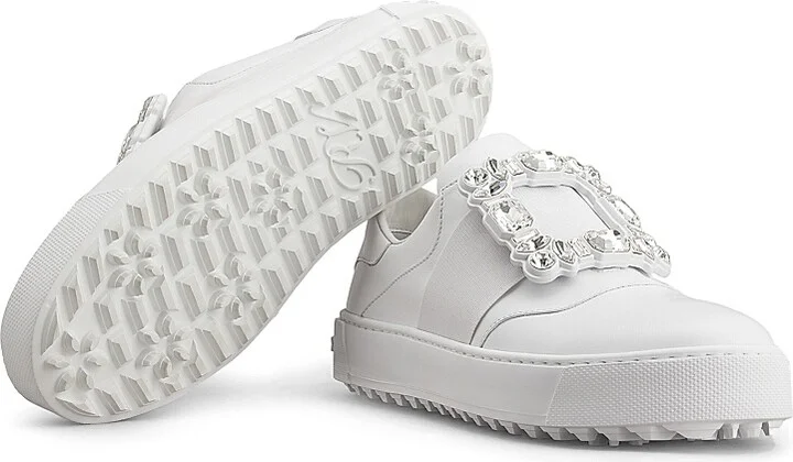 Women's Viv Golf Embellished-Buckle Slip-On Sneakers - Bianco - Size 5.5 - Image 5