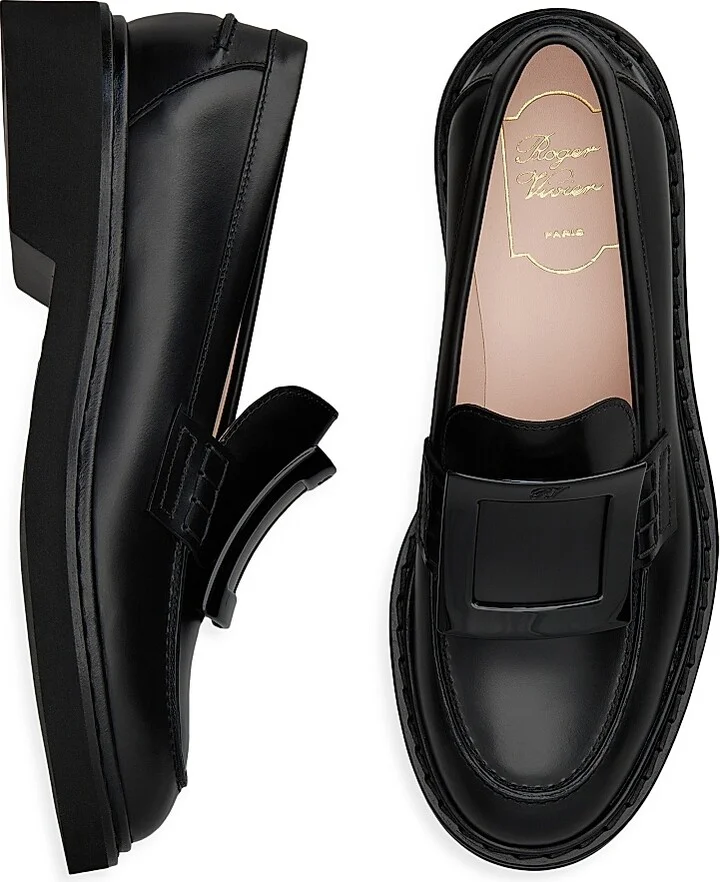 Women's Viv Rangers Covered Buckle Leather Loafers - Nero - Size 5.5 - Image 4