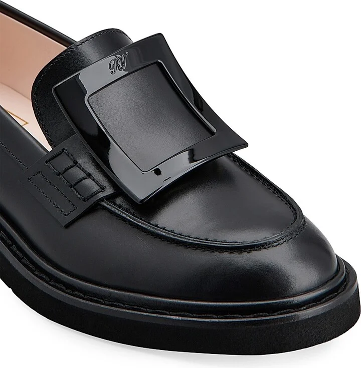 Women's Viv Rangers Covered Buckle Leather Loafers - Nero - Size 5.5 - Image 7