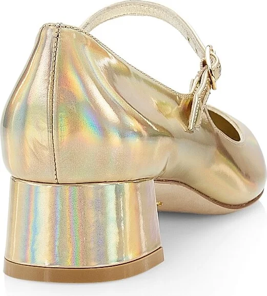 Women's Vivienne 35MM Metallic Leather Mary Jane Pumps - Platino - Size 6.5 - Image 3