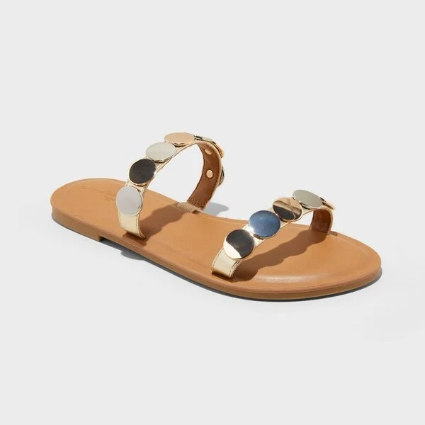 Women's Vivienne Two Band Flat Sandals - Universal Thread™ Gold/Silver : Slip-On, Open Toe, Textured Outsole