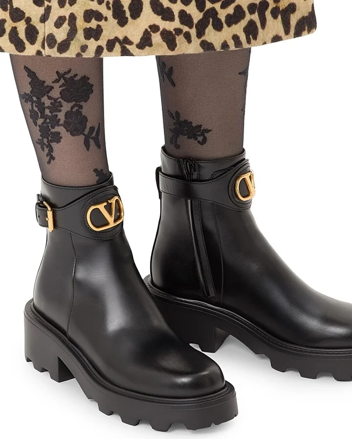 Women's VLogo 55MM Signature Calfskin Ankle Boots - Black - Size 7 - Image 7