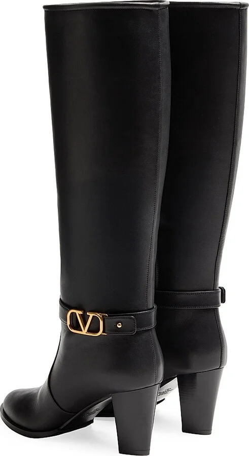 Women's VLogo 75MM Signature Calfskin Boots - Black - Size 6 - Image 4