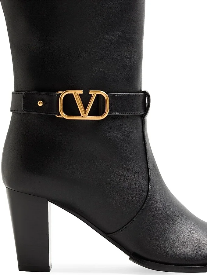 Women's VLogo 75MM Signature Calfskin Boots - Black - Size 6 - Image 6