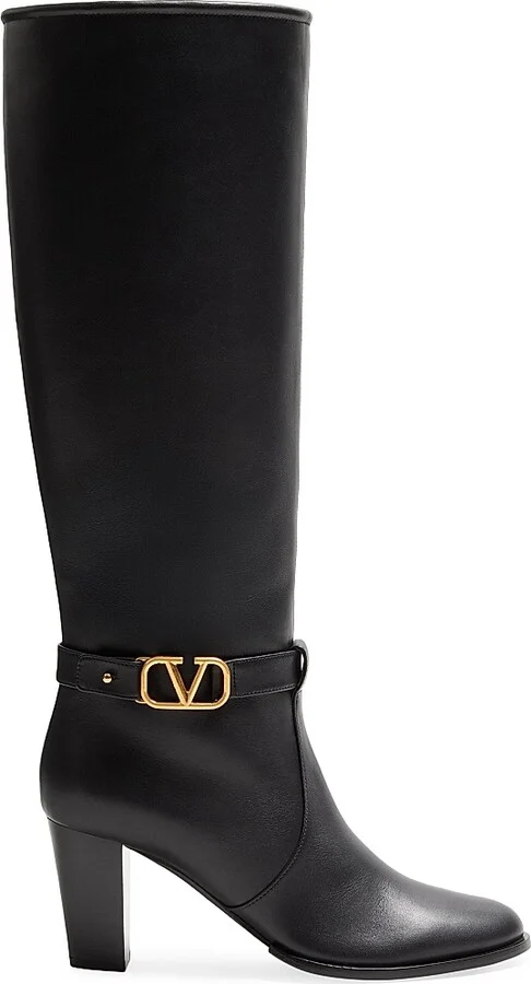 Women's VLogo 75MM Signature Calfskin Boots - Black - Size 6