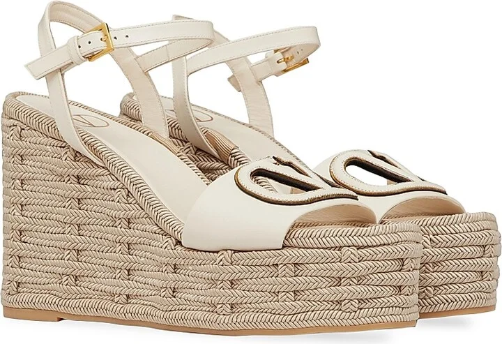 Women's VLogo Calfskin Cut-Out Wedge Sandals 110 MM - Ivory - Size 7 - Image 2