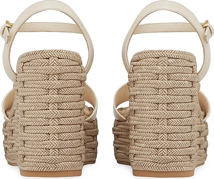 Women's VLogo Calfskin Cut-Out Wedge Sandals 110 MM - Ivory - Size 7 - Image 3