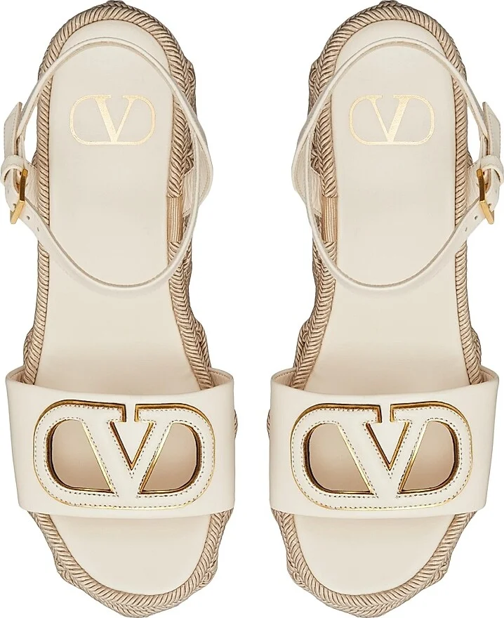 Women's VLogo Calfskin Cut-Out Wedge Sandals 110 MM - Ivory - Size 7 - Image 4